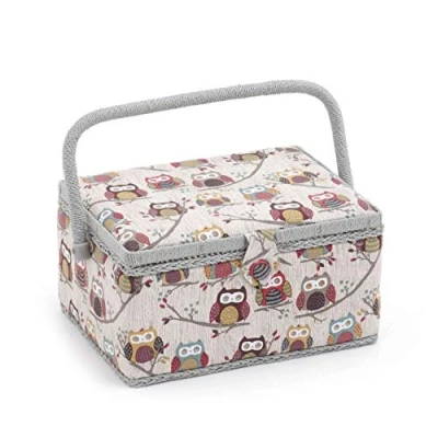 Afbeelding van Hobby Gift Exclusieve medium naaidoos, knutseldoos, accessoirelade, speldenkussen, PVC handgreep, 18,5 x 25,5 14,5 cm, uil