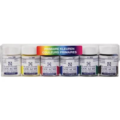 Afbeelding van Talens plakkaatverf Extra Fijn flacon van 16 ml, set 6 flacons in primaire kleuren