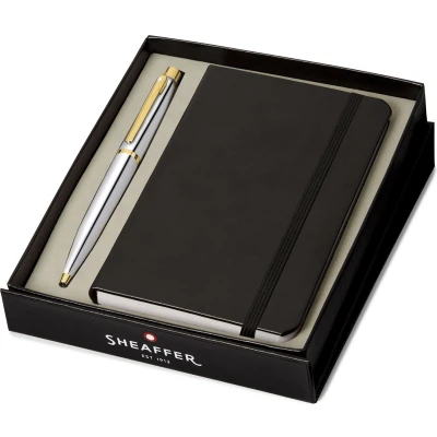 Afbeelding van Sheaffer balpen giftset VFM G9422 polished chrome gold plated met A6 notebook SF G2942251 4