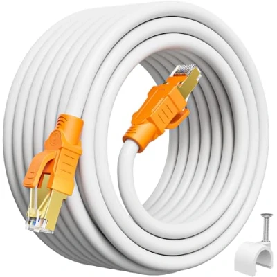 Afbeelding van Ethernetkabel 30 Meter Cat 8, Internet Kabel 30m Wit Hoge Snelheid 40Gbps 2000MHz S/FTP Afgeschermd Netwerkkabel 100ft Lan Cable Gigabit Wlan Rj45 Patchkabel voor Router Modem