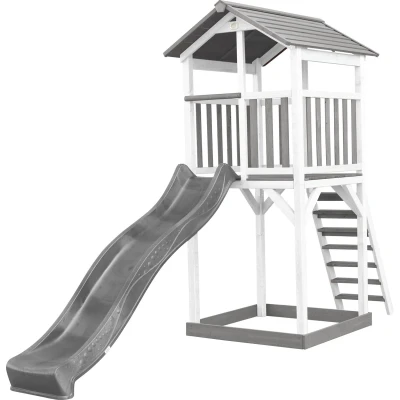 Afbeelding van AXI Beach Tower Speeltoestel van hout in Grijs &amp; Wit Speeltoren met zandbak en grijze glijbaan