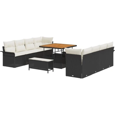 Afbeelding van vidaXL 11 delige Tuin Sofa Set met Kussens Zwart Poly Rattan Acacia