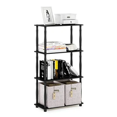 Afbeelding van Furinno Turn N Tube 4 laags multifunctionele plank display rek, klassieke buizen, Americano/zwart