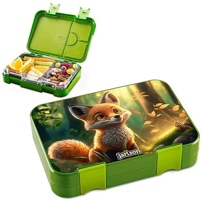 Afbeelding van Jarlson® Toni Broodtrommel voor kinderen, met 6 vakken, lunchbox, bento box, lekvrij, snackbox kleuterschool en school, meisjes jongens, (vos)