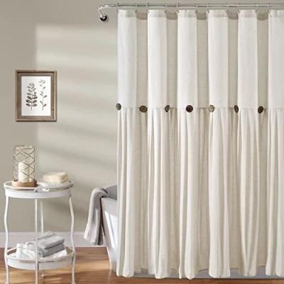 Afbeelding van Lush Decor Linnen knop douchegordijn, gebroken wit, 72&quot; x