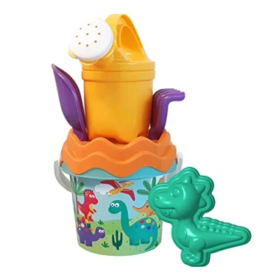 Afbeelding van Simba 107114603 Dino babyemmerset, zandspeelgoed, 6 delen, emmer, zeef, zandvorm, schep, hark, gieter, 11 cm, D: 14 vanaf 10 maanden