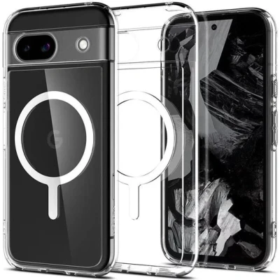 Afbeelding van Spigen Ultra Hybrid OneTap Metal Ring MagFit Hoesje Geschikt voor Google Pixel 8a Compatibel met MagSafe Back Cover Wit Transparant