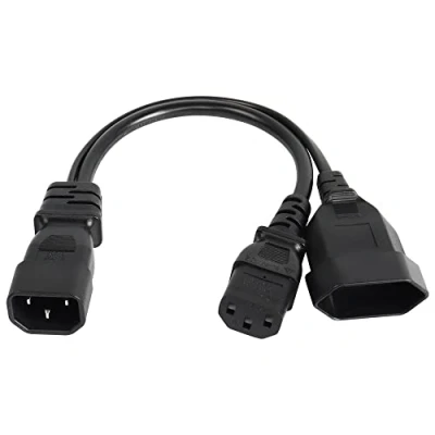 Afbeelding van CERRXIAN 1FT C14 naar C13 + EURO Y Splitter voedingskabel, IEC 14 mannelijk 13 vrouwelijk en CEE7/16 verlengsnoer voor computer, monitor (C14 C13/EURO)