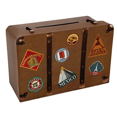 Afbeelding van Enveloppendoos/geldboxA koffer Bruiloft bruin karton 24 x 16 cm Feestdecoratievoorwerp