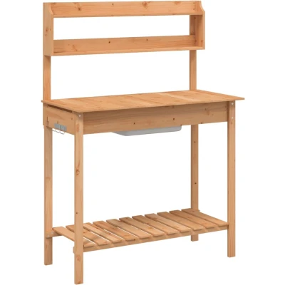 Afbeelding van Oppottafel met spoelbak 147,5x44x139,5 cm vurenhout bruin