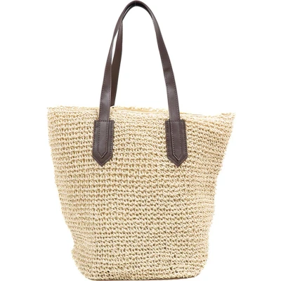 Afbeelding van Monnq strandtas met rits rieten tas riet Trinley Natural