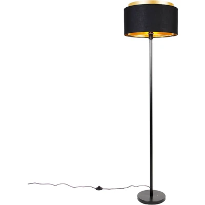Afbeelding van QAZQA Moderne vloerlamp zwart met kap goud Simplo