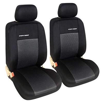 Afbeelding van eSituro Auto stoelhoezen, paar voor voorstoelen, stoffen beschermers, compatibel met zij airbag, universele pasvorm, grijs