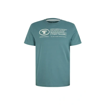 Afbeelding van TOM Tailor Printed TEES Tshirt print, Heren, Maat: XL, Deep bluish green