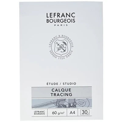 Afbeelding van Lefranc Bourgeois 301343 Studio Transparentpapier Block 30 Blatt A4, 60 g/m², glattes transparentes Pergamentpapier, bedruckbar und für technische Zeichnungen mit Bleistift, Markern &amp; Finelinern