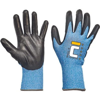 Afbeelding van Cerva BONASIA handschoen CUT B PU 15g 01130091 12 stuks Zwart/Blauw 11