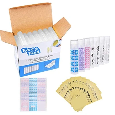 Afbeelding van lippenbalsem Containertubes FDA goedgekeurd BPA vrij 50 Pack DIY doorschijnend 3/16 oz (1 fl oz) Inclusief schrijfbare &amp; bedrukte Stickers Twist Mechanisme en een dop Leeg Maakt natuurlijke