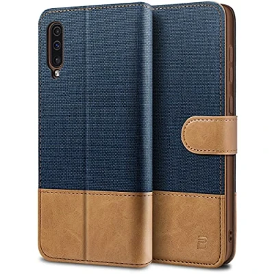 Afbeelding van BEZ Samsung A50 Hoesje, Galaxy Hoesje Book Case Leer Wallet, Flip Wallet [Canvas Kunstleer] met Creditcardhouders, Standaard, Magnetische Sluiting, Blauw