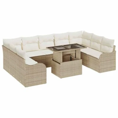 Afbeelding van vidaXL 10 delige Tuin Sofa Set met Kussens Beige Poly Rattan