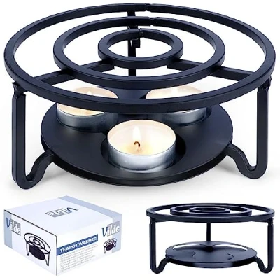 Afbeelding van Vilde Stoofje voor theepot, theelichthouder, warmhouder, theestoofje, theewarmer, koffieverwarmer van metaal, zwart