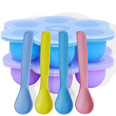 Afbeelding van HI NATURE™ Bewaarbakjes babyvoeding Babyvoedingsaccessoires Baby bakjes met 4 stuks babylepels Moedermelk Bewaren Diepvriesbakjes Vriezer BPA Vrij