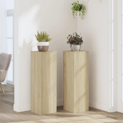 Afbeelding van vidaXL Plantenstandaards 2 st 25x25x80 cm bewerkt hout sonoma eiken