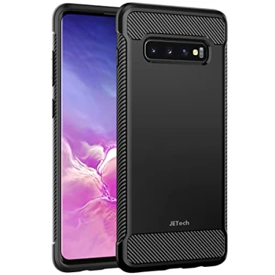 Afbeelding van JETech Slank Hoesje Compatibel met Samsung Galaxy S10 Plus S10+, Slanke Case Schokabsorptie en Koolstofvezel Ontwerp (Zwart)