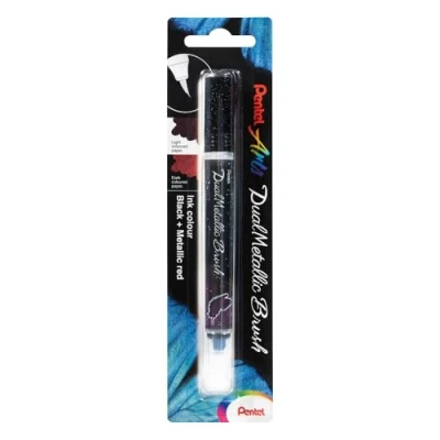 Afbeelding van Pentel Dual Metallic Penseel Pen Zwart/Metallic Rood XGFH DAX