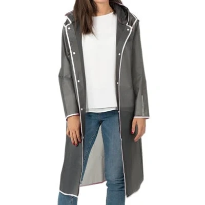 Afbeelding van Semi transparante zwarte regenjas City Trench met witte bies L