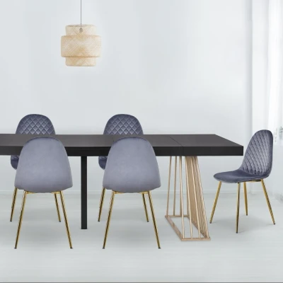 Afbeelding van Set van 4 doorgestikte stoelen in Noorwegen fluweel zilver Menzzo