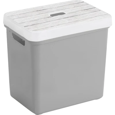 Afbeelding van Sunware Opbergbox/mand lichtgrijs 25 liter met deksel hout kleur Opbergbox