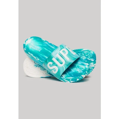 Afbeelding van Superdry Vrouwen Marble Vegan Badslippers Blauw Grootte: 3 4