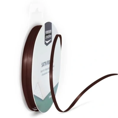 Afbeelding van Vaessen Creative 301002 0024 Satijnen lint bruin, 3 mm x 10 meter, lint, decoratief cadeaulint en stoffen voor bruiloft, doop verjaardagscadeaus,