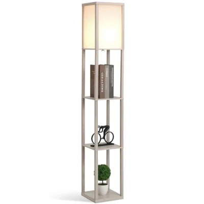 Afbeelding van HOMCOM Vloerlamp, plank, 26 x 160 cm (l b h), 3 planken, 4 niveaus, MDF, lichtgrijs