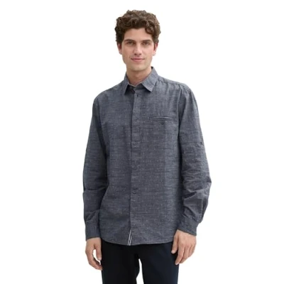 Afbeelding van TOM Tailor Regular FIT MIT Turnupfunktion Overhemd, Heren, Maat: XXL, Navy white fil a dobby
