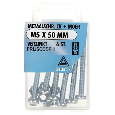 Afbeelding van Deltafix Metaalschroef verzinkt CK + Moer M5 x 50 mm 6 stuks