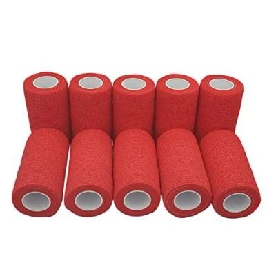 Afbeelding van PintoMed Cohesief verband 10 x ROOD rollen cm 4,5 m zelfklevend flexibel verband, eerste hulp, verwondingen