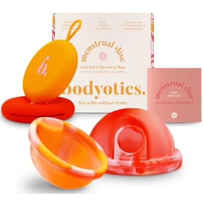 Afbeelding van Bodyotics Herbruikbare menstruatieschijf, 2 pak maat S &amp; L zachter dan menstruatiecups en kan intiem worden gebruikt Comfort Fit menstruatieschijfset met 12 uur draagtijd