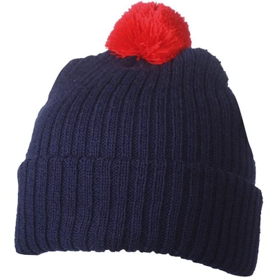 Afbeelding van Myrtle Beach Unisex Gebreide Muts met Pompom (Navy/Rood)