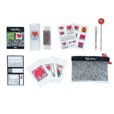 Afbeelding van Grupo Erik Stationery Set Keith Haring Pencil Case With A6 Notebooks, Highlighters, Sticky Notes, Paper Clips, Stickers, Pen, Graffiti Art Gifts