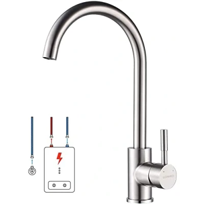 Afbeelding van Lonheo Lagedruk waterkraan, keukenkraan, lage druk, roestvrij staal, mengkraan, keuken, gootsteenarmatuur met 3 aansluitingen, voor boilers of ondertafelapparaten (C geborsteld)