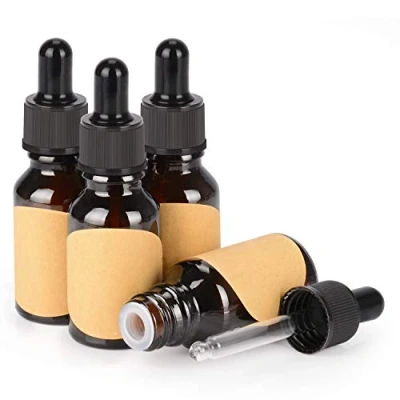 Afbeelding van stonylab 4 Pack Glazen Druppelflesje, Lege Fles met Druppelaar, Binnenste Plug en Label voor Etherische Oliën Aromatherapie Geuren (15 ml, Bruin)