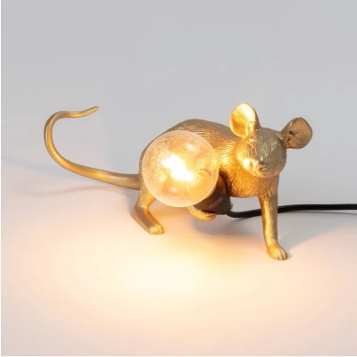 Afbeelding van Seletti Mouse Lying Down Tafellamp USB Goud