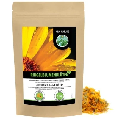 Afbeelding van Goudsbloembloemen (125g), goudsbloemthee, hele bloemen, oranje calendula, zacht gedroogd, 100% puur en natuurlijk voor de bereiding van thee, kruidenthee