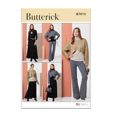 Afbeelding van BUTTERICK Naaipatroon B7013A Misses&#039; gebreide tops, rok en broek A (XS S M L XL XXL)