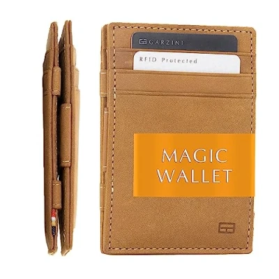 Afbeelding van Garzini Portemonnee heren en dames leder, Kaarthouder RFID, Portefeuille 10 kaarten, Cognac