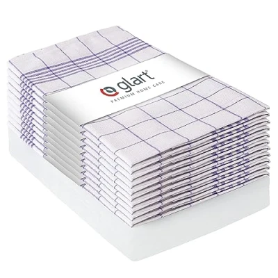 Afbeelding van Glart 48KV2 10 delige set theedoeken, keukendoeken, vaatdoeken, keukenhanddoeken, 50 x 70 cm, 100% katoen Oeko TEX, geruit, voorgewassen, paars geruit