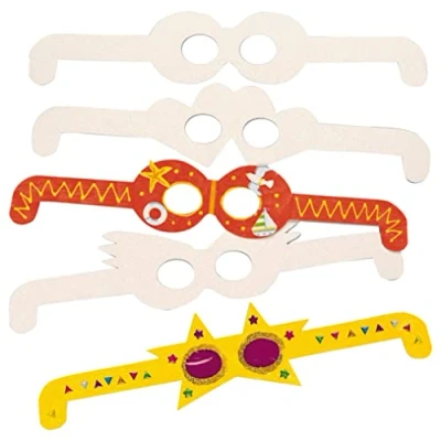 Afbeelding van Baker Ross blanco kartonnen vormen&quot;Brille&quot; voor kinderen om te beschilderen, versieren en vormgeven carnaval (12 stuks)