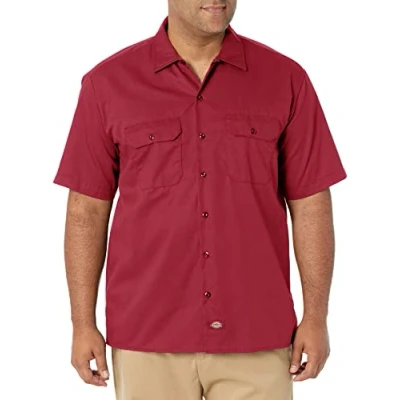 Afbeelding van Dickies Werkhemd voor heren, korte mouwen, vrijetijdshemd, Rood (English Red Er)., XXL