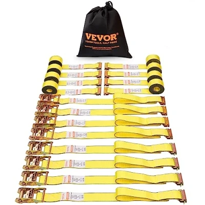Afbeelding van VEVOR Set van 8 spanbanden 0,05 x 4,6 m spanband 1995,8 kg met ratel polyester band haakbevestigingsband koolstofstaal ideaal voor motorfietsen fietsen kajaks UTV boten ATV